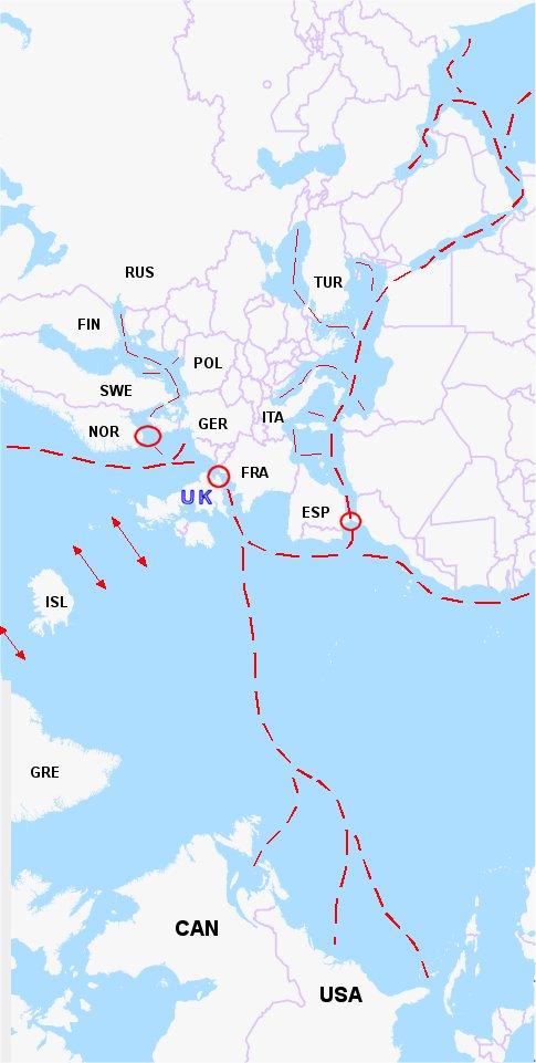 Geopolityczna perspektywa Zjednoczonego Królestwa - mapa: openstreetmap.org, modyfikacja: KW