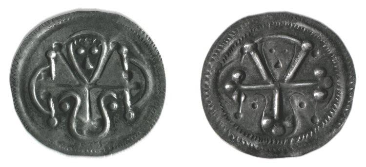 Srebrna moneta pensowa (pół-brakteat), Haralda Sinozębego, Dania, 975-980 r. 0.34 g., 16 mm.